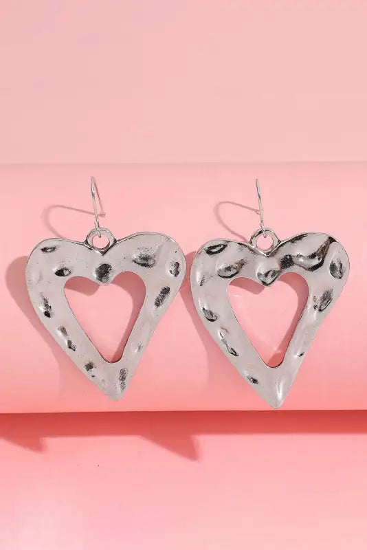 White valentine hollowed heart shape earrings - accessories