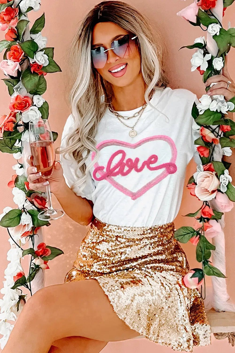 White valentine love tinsel graphic t-shirt - t-shirts