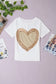 White valentine’s day sequined heart crew neck short sleeve top - tops