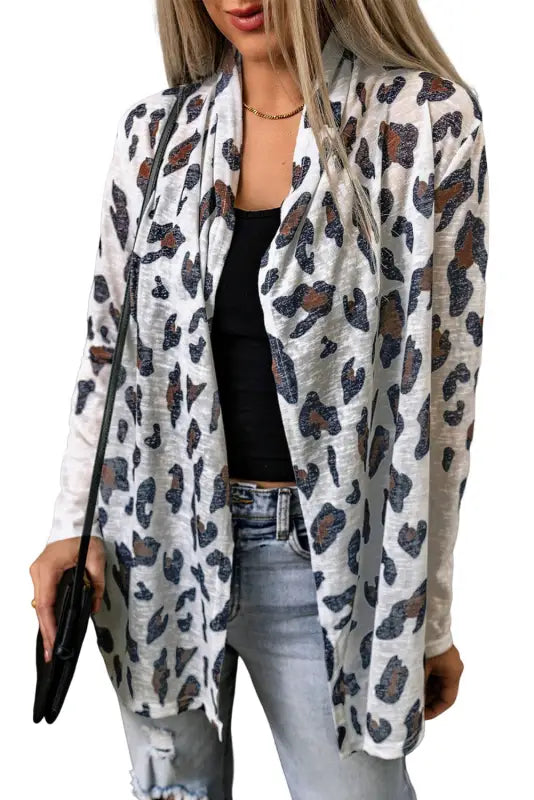 White vintage leopard print open cardigan - sweaters & cardigans