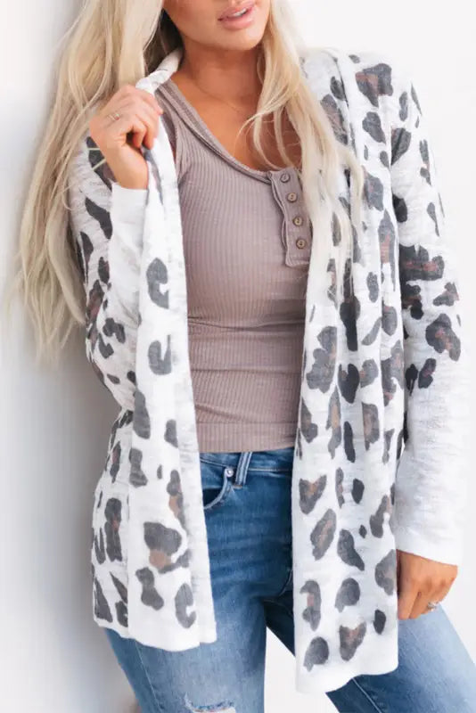 White vintage leopard print open cardigan - sweaters & cardigans