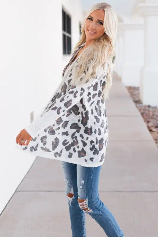 White vintage leopard print open cardigan - sweaters & cardigans