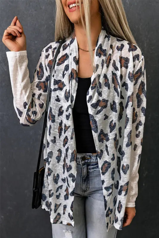 White vintage leopard print open cardigan - sweaters & cardigans