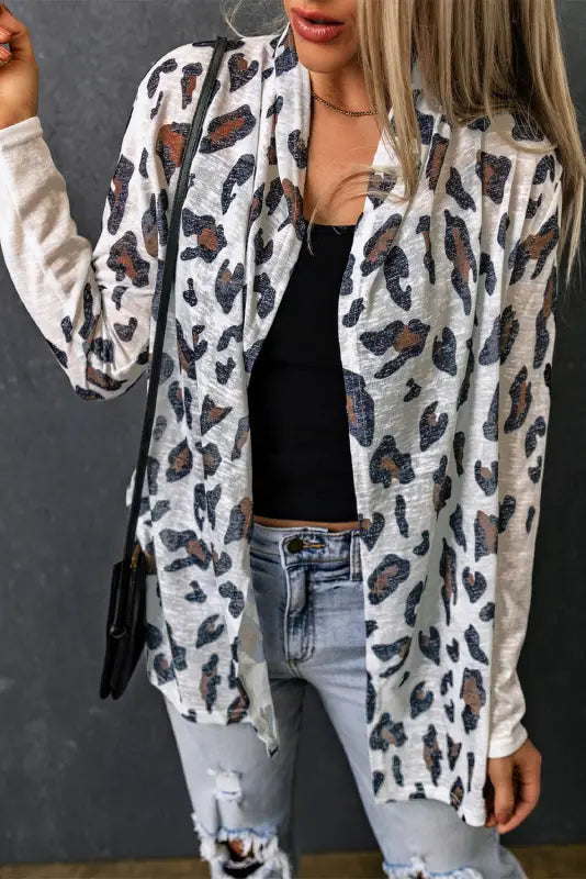 White vintage leopard print open cardigan - sweaters & cardigans