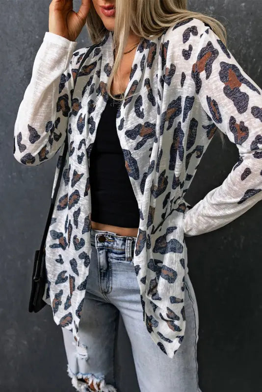 White vintage leopard print open cardigan - sweaters & cardigans