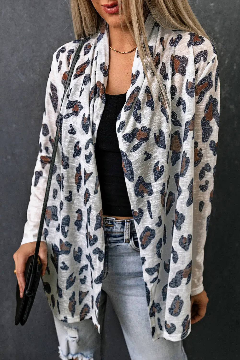 White vintage leopard print open cardigan - s / 100% polyester - sweaters & cardigans