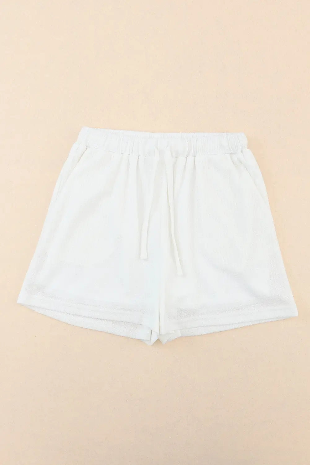 White waffle knit lace-up high waist wide leg casual shorts