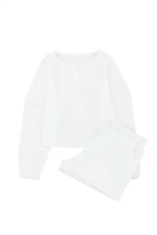 White waffle knit lounge set - two piece short sets