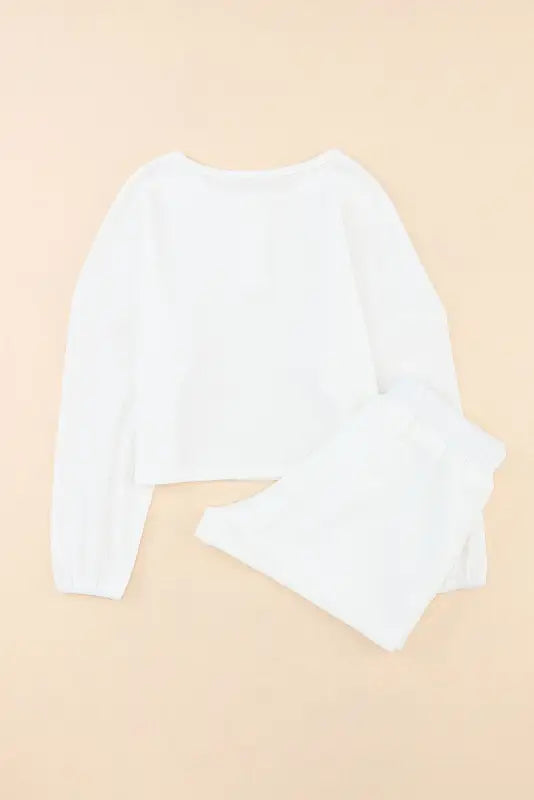 White waffle knit lounge set - two piece short sets