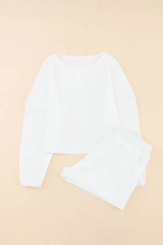 White waffle knit lounge set - two piece short sets