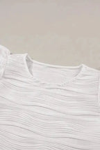 White Wavy Texture Drop Shoulder Long Sleeve Top - Fashionfitz