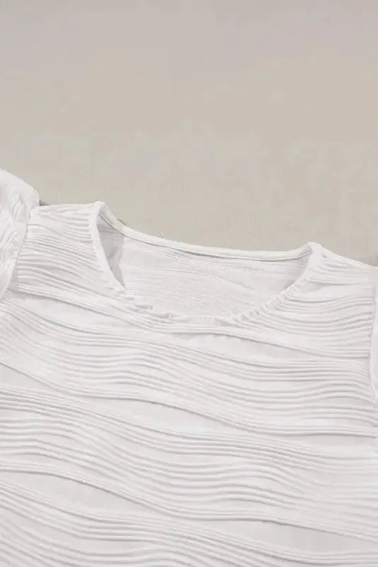 White Wavy Texture Drop Shoulder Long Sleeve Top - Fashionfitz