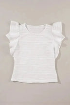 White Wavy Texture Drop Shoulder Long Sleeve Top - Fashionfitz