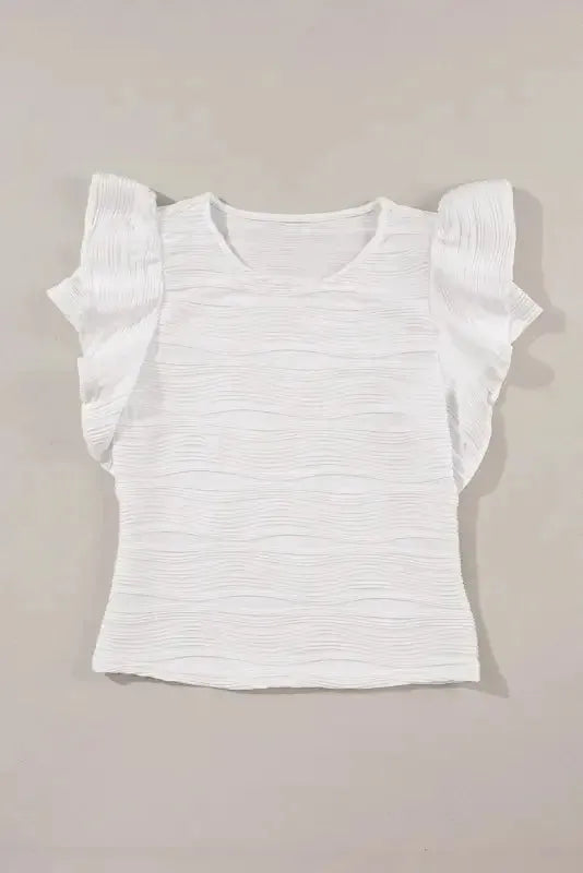 White Wavy Texture Drop Shoulder Long Sleeve Top - Fashionfitz