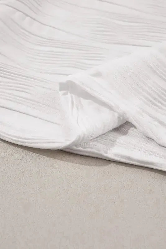 White Wavy Texture Drop Shoulder Long Sleeve Top - Fashionfitz