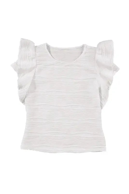 White Wavy Texture Drop Shoulder Long Sleeve Top - Fashionfitz