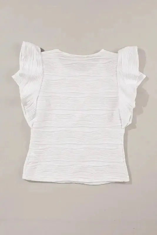 White Wavy Texture Drop Shoulder Long Sleeve Top - Fashionfitz