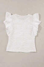 White Wavy Texture Drop Shoulder Long Sleeve Top - Fashionfitz