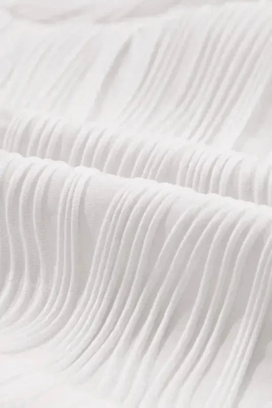 White Wavy Texture Drop Shoulder Long Sleeve Top - Fashionfitz