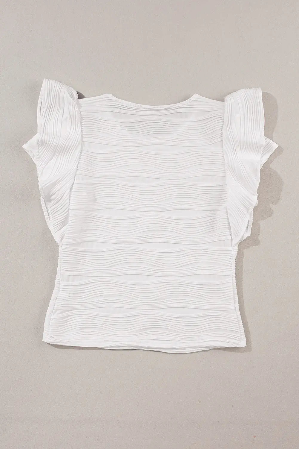 White wavy textured ruffle sleeve top - tops
