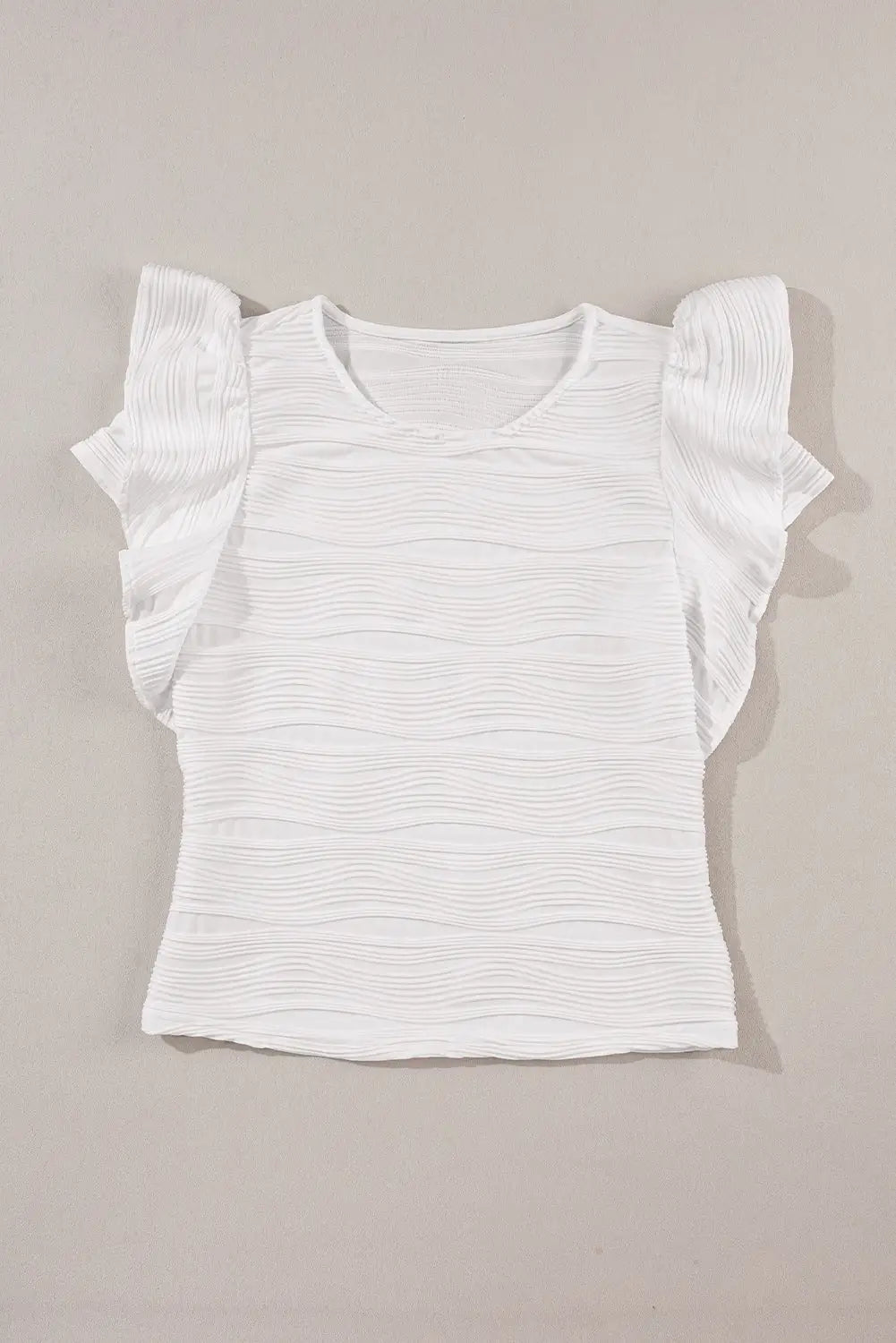 White wavy textured ruffle sleeve top - tops