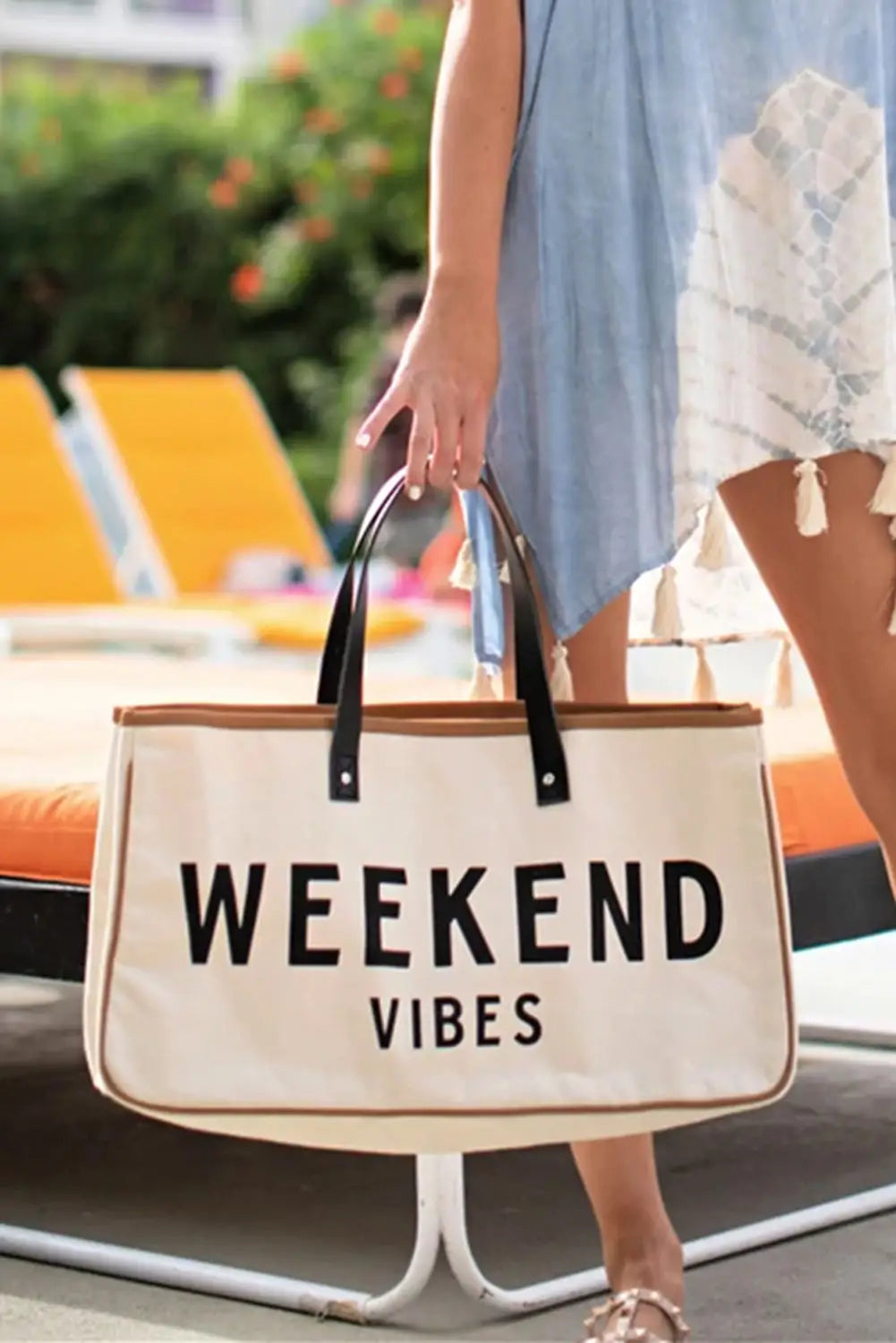 White weekend vibes canvas tote - one size - shoes & bags
