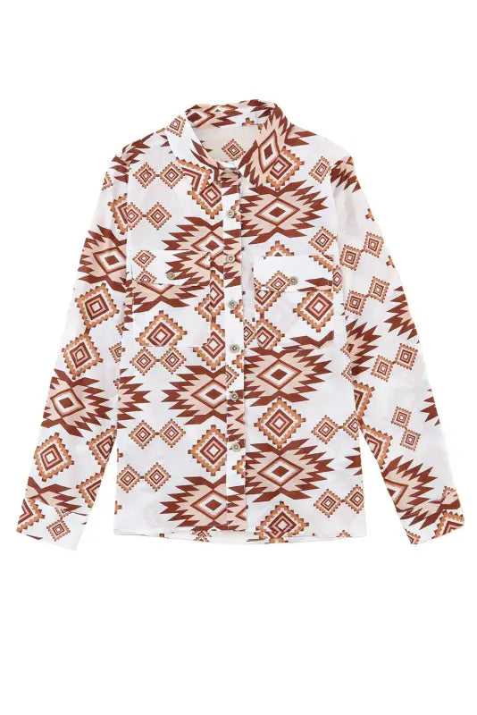 White western aztec pattern button flap pocket shirt - blouses & shirts