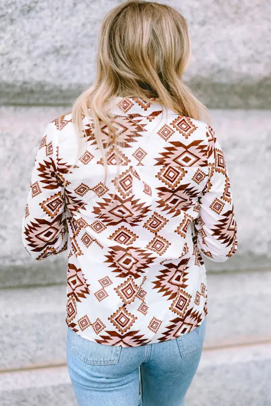 White western aztec pattern button flap pocket shirt - blouses & shirts