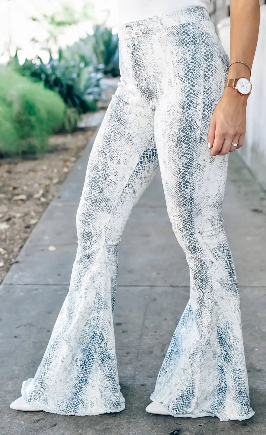 White western fashion high waist snakeskin print flare pants - wide leg