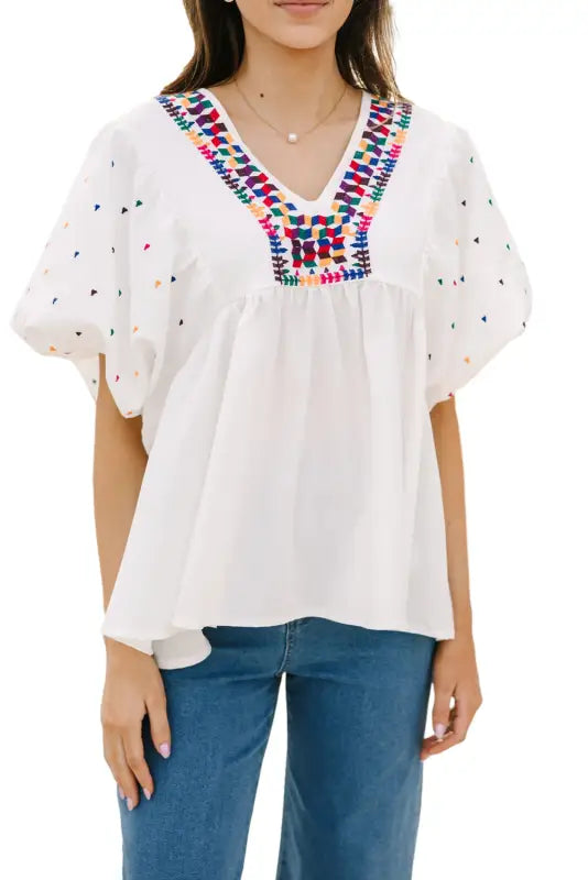 White whisper embroidered shirt - blouses