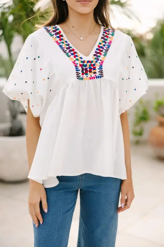 White whisper embroidered shirt - s / 100% polyester - blouses