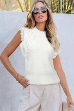 White Woven Tasseled Sleeveless Mock Neck Sweater Vest - Fashionfitz