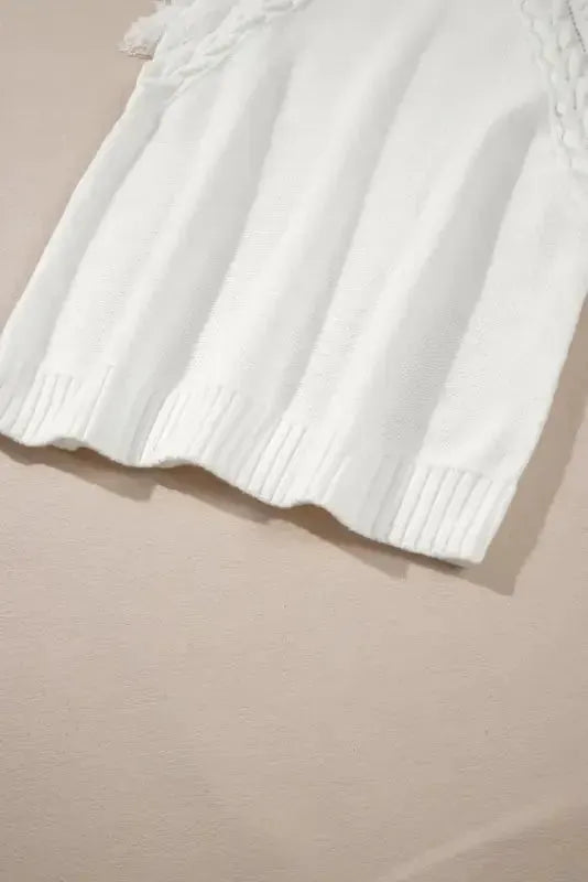 White Woven Tasseled Sleeveless Mock Neck Sweater Vest - Fashionfitz