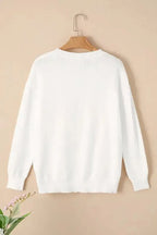 White XOXO Glitter Print Round Neck Casual Sweater - Fashionfitz
