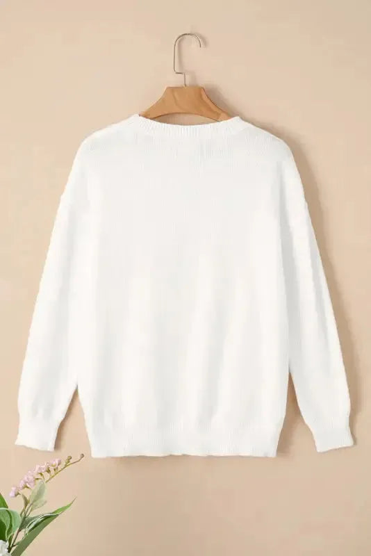 White XOXO Glitter Print Round Neck Casual Sweater - Fashionfitz