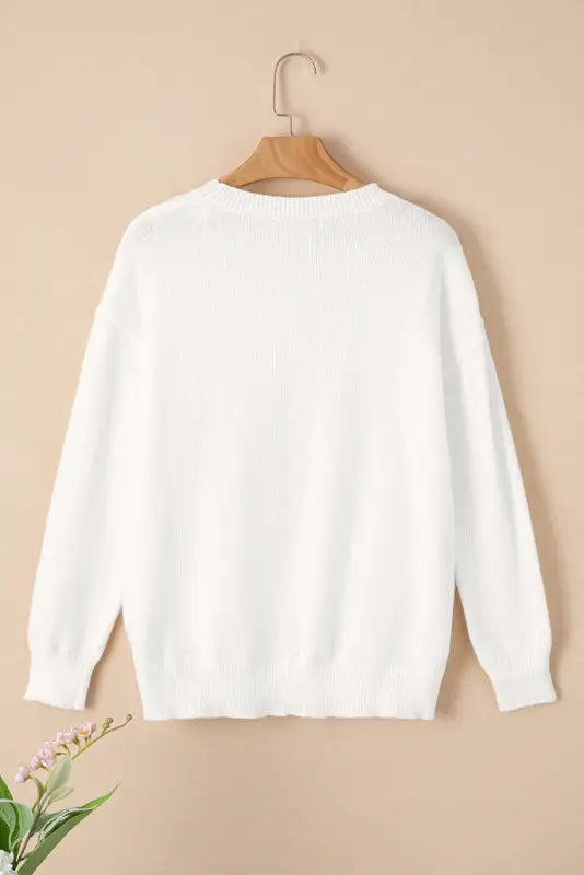 White xoxo glitter print round neck casual sweater