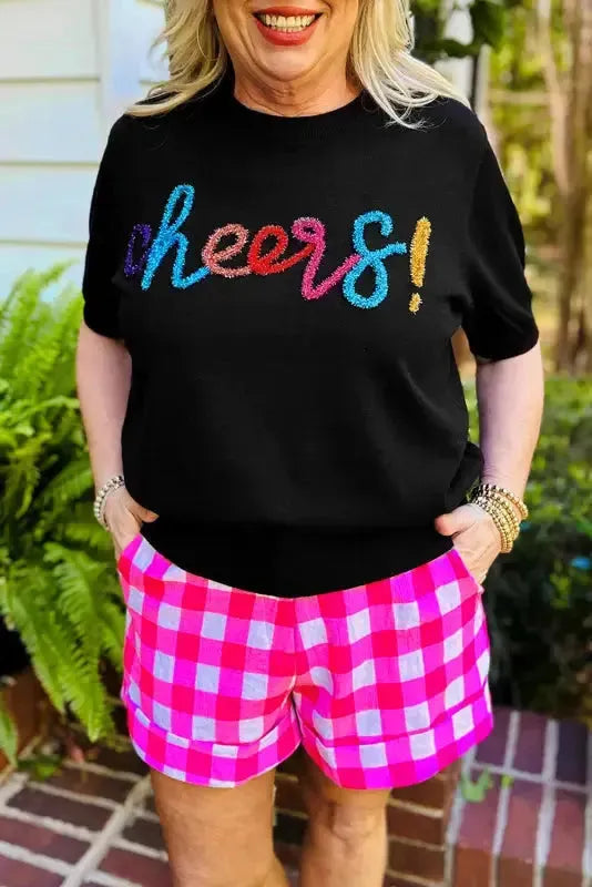 White XOXO Glitter Print Round Neck Casual Sweater - Fashionfitz