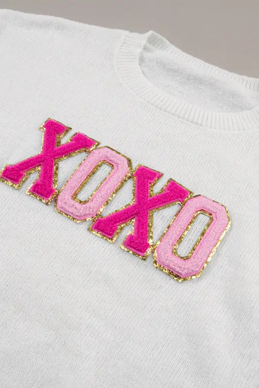 White xoxo glitter print round neck casual sweater