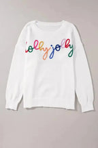 White XOXO Glitter Print Round Neck Casual Sweater - Fashionfitz