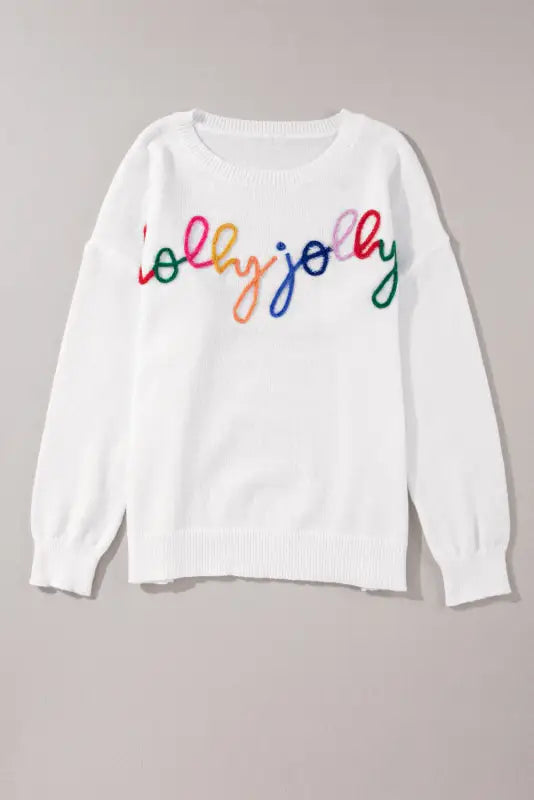 White xoxo glitter print round neck casual sweater