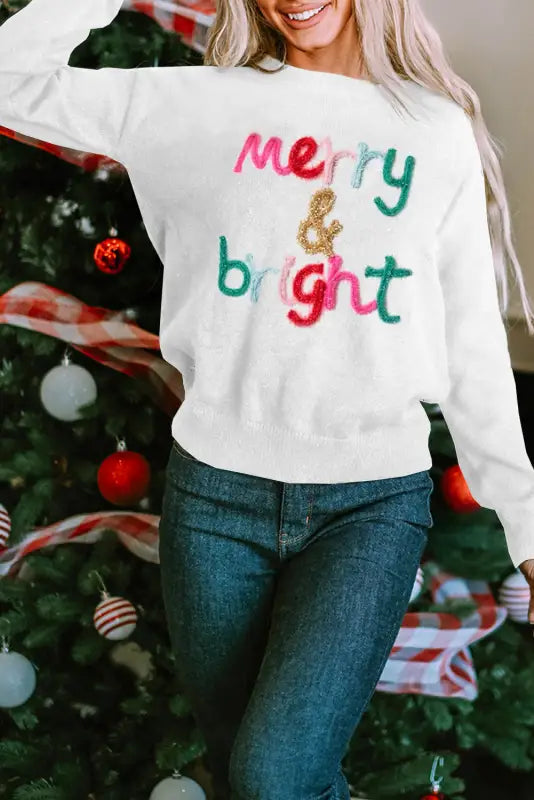 White xoxo glitter print round neck casual sweater