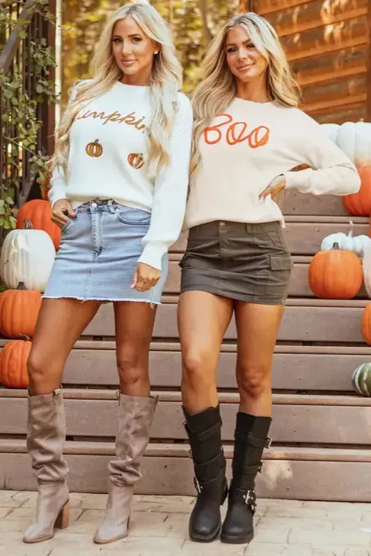 White XOXO Glitter Print Round Neck Casual Sweater - Fashionfitz