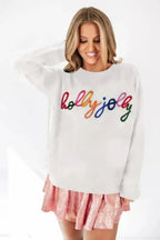 White XOXO Glitter Print Round Neck Casual Sweater - Fashionfitz