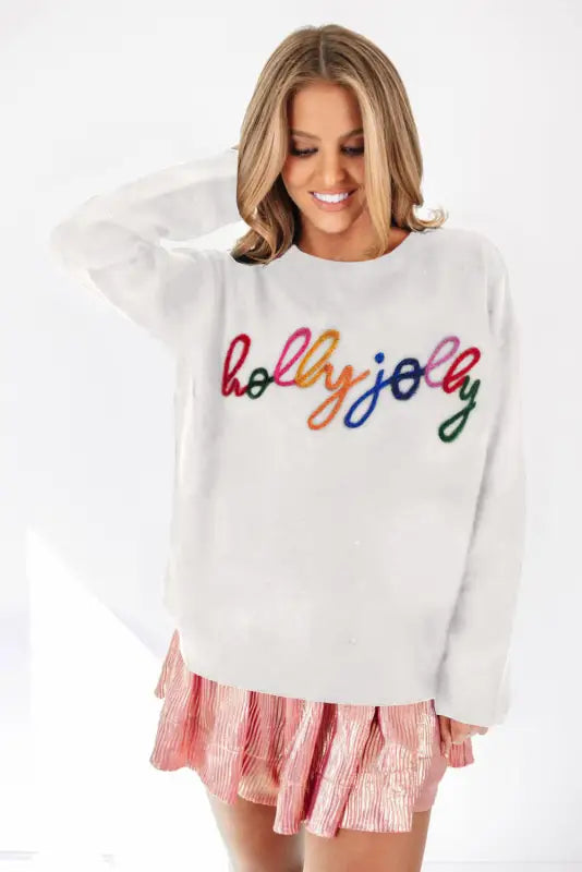 White xoxo glitter print round neck casual sweater