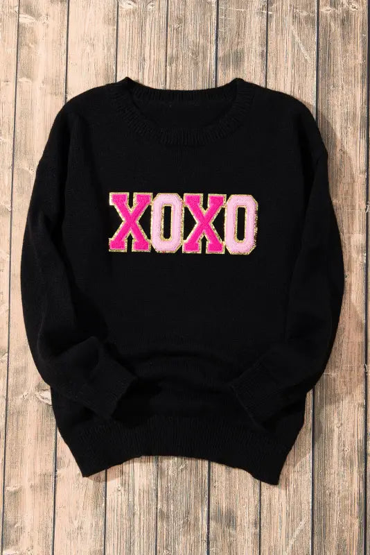 White xoxo glitter print round neck casual sweater