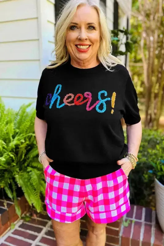 White XOXO Glitter Print Round Neck Casual Sweater - Fashionfitz