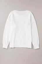 White XOXO Glitter Print Round Neck Casual Sweater - Fashionfitz