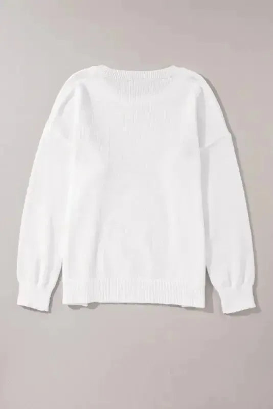 White XOXO Glitter Print Round Neck Casual Sweater - Fashionfitz