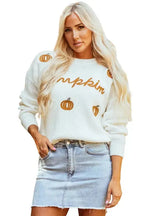 White XOXO Glitter Print Round Neck Casual Sweater - Fashionfitz