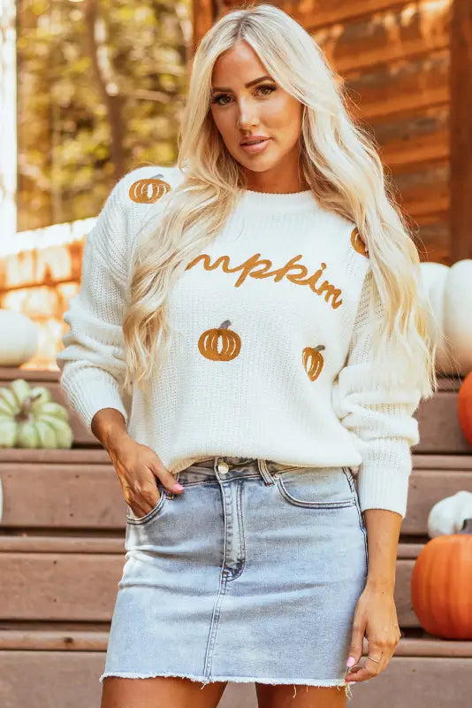 White xoxo glitter print round neck casual sweater